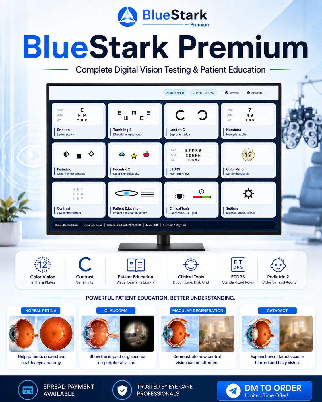 BlueStark Digital Acuity Chart Premium complete chart unit with chart monitor