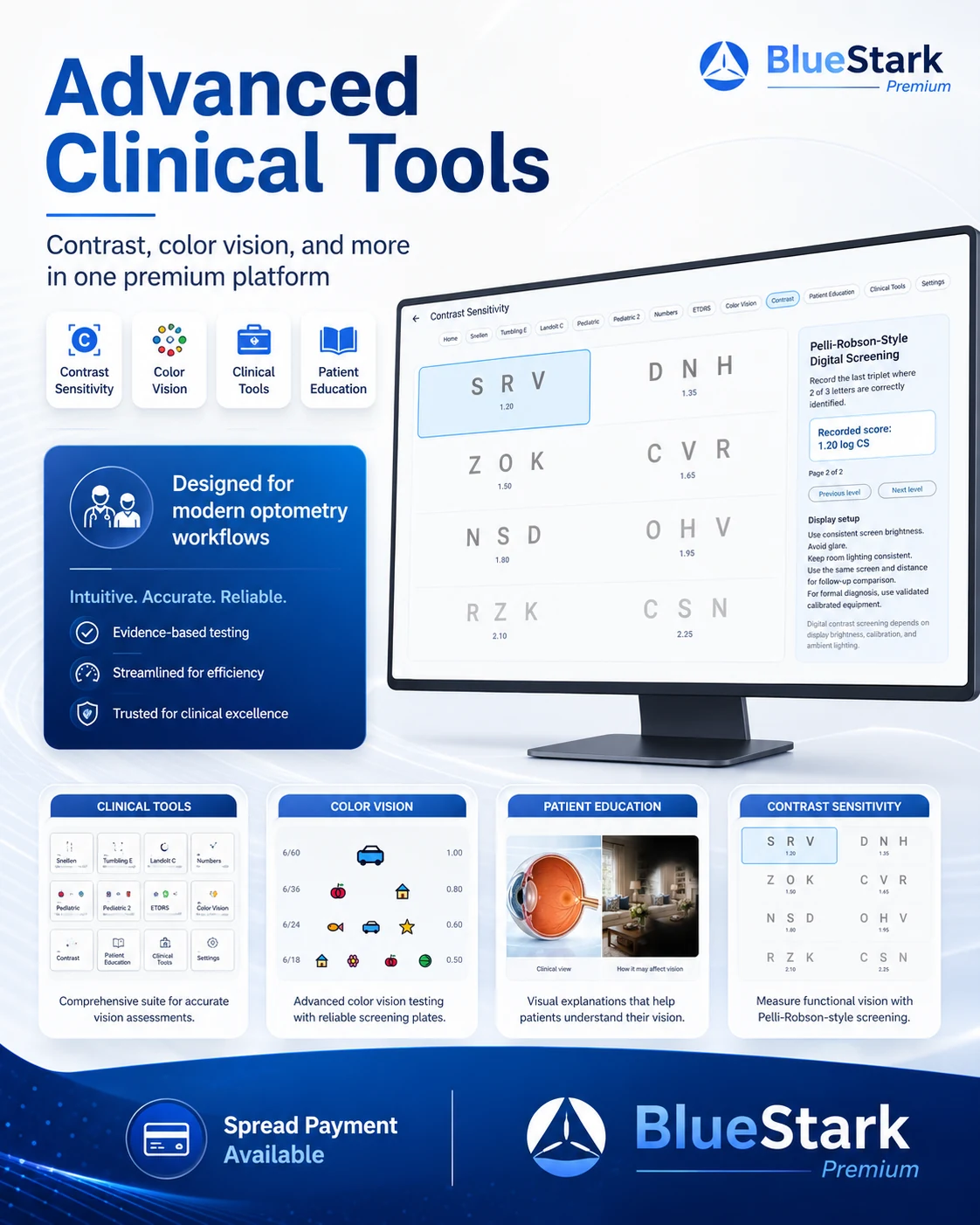 BlueStark Premium advanced clinical tools interface for digital acuity testing